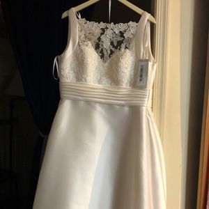 bridal gown ivory lace top , with pocket mikado